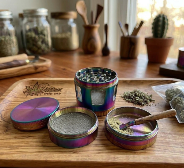 grinder-grande-4-capas-translucido-morado-dorado-trituradora-metalica-50mm-420mx-1 Grinder grande de 4 capas translúcido morado-dorado de metal con compartimento inferior para polen